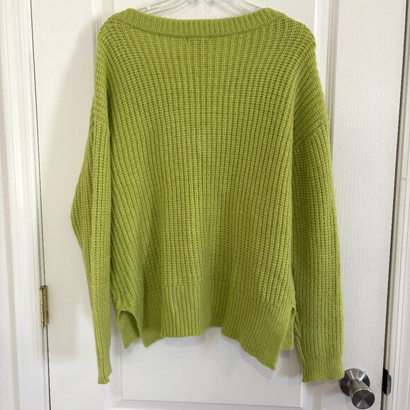 Ever After Nordstrom Ribbed Knit Pullover Sweater V-Neck Lime Green Size Large - Picture 2 of 4
